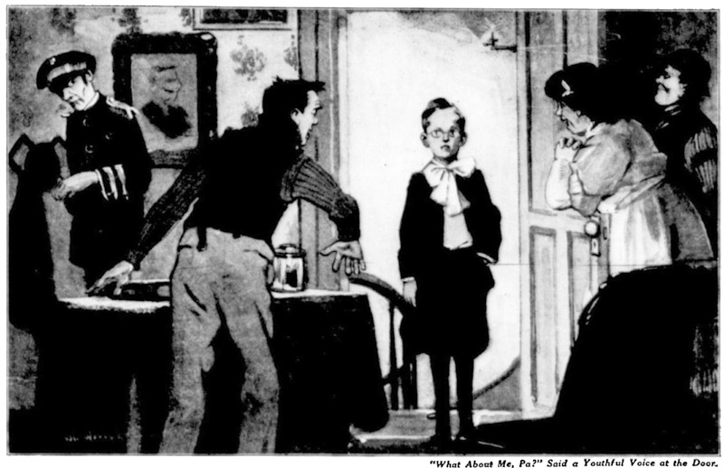 Illustration: 'What about me, Pa?' said a youthful voice at the door.