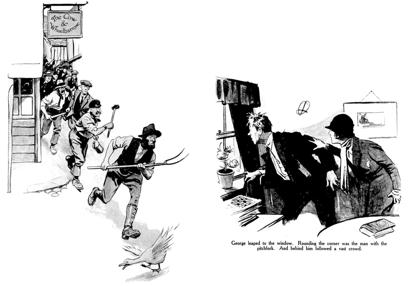 Behind the man with the pitchfork followed a vast crowd.